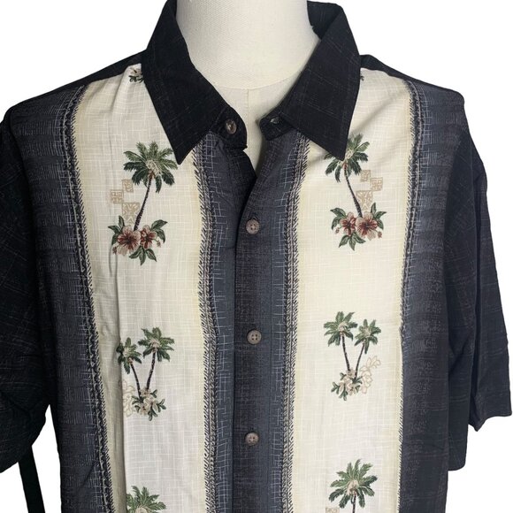 Batik Bay Button Up Hawaiian Camp Shirt XXL Black Palm Trees Rockabilly Rayon - Picture 2 of 6